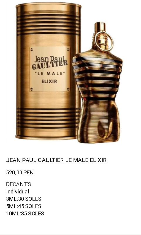 Jean Paul Gaultier Le Male Elixir con frasco, estuche y precios de decants