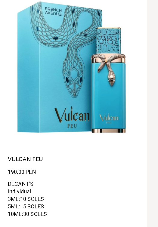 Vulcan Feu de French Avenue con caja y precios de decants